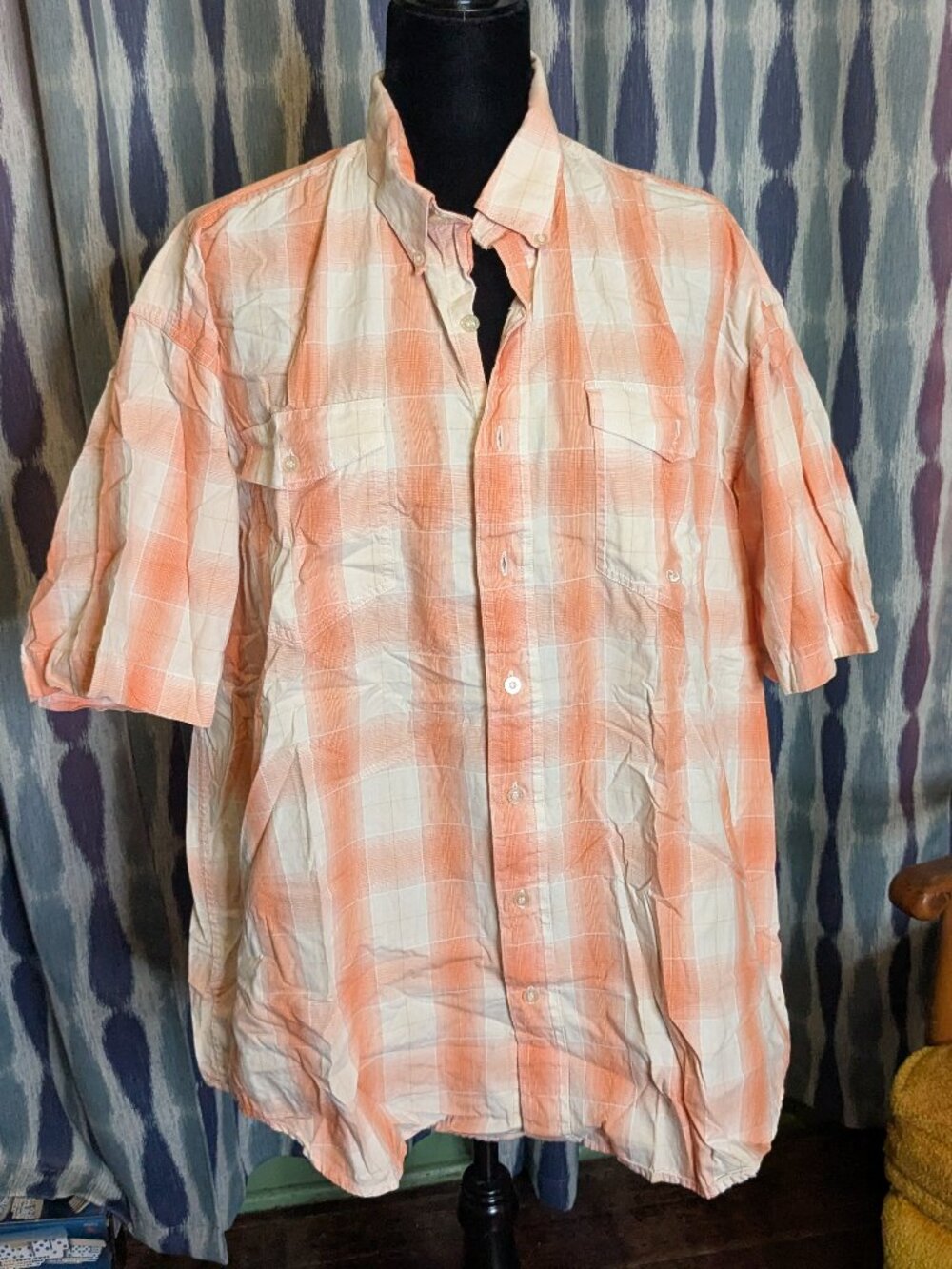 Roper Peach Plaid Short Sleeve Button Front Shirt Men's XL